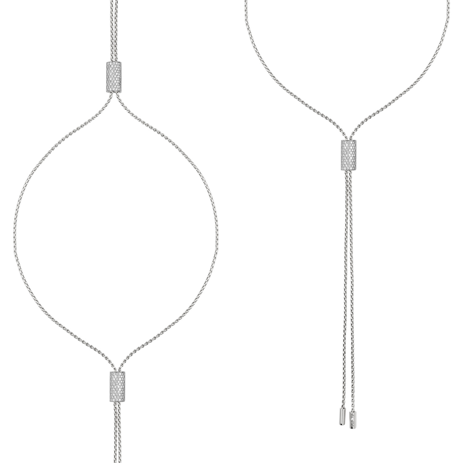 Doppelseitige Halskette mit Diamant-Pavé und Schiebern